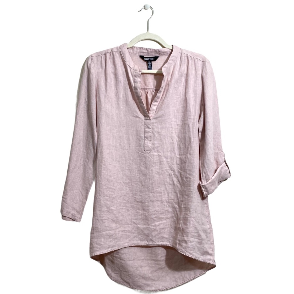 Ellen Tracy Light Pink Linen Top Roll Tab Sleeve
